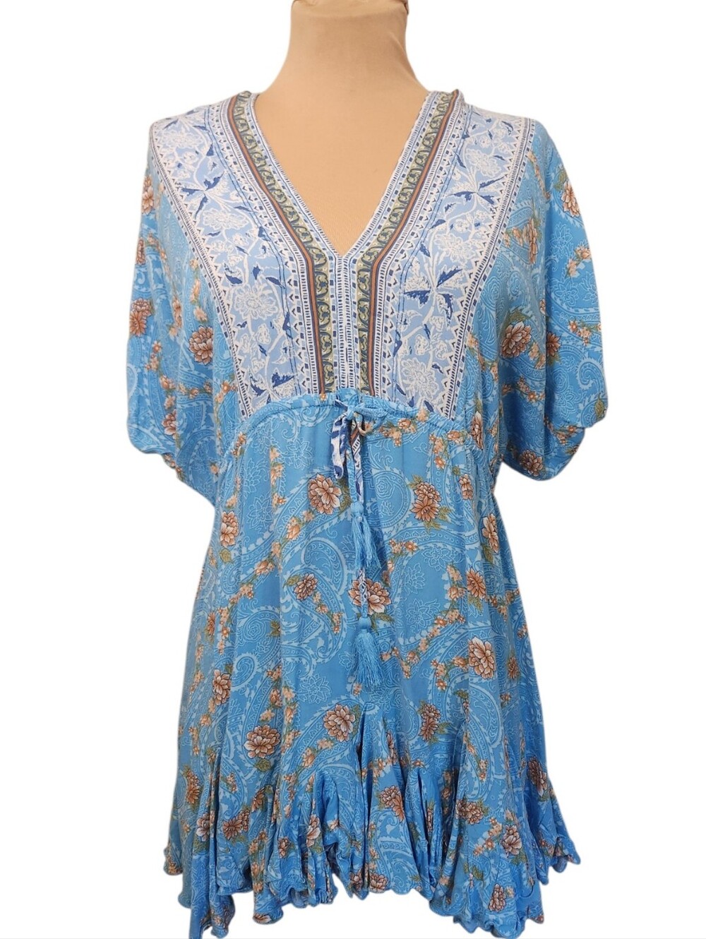 AAKAA Boho Kimomo Sleeve Kaftan Mini Dress - Size S - Picture 4 of 15